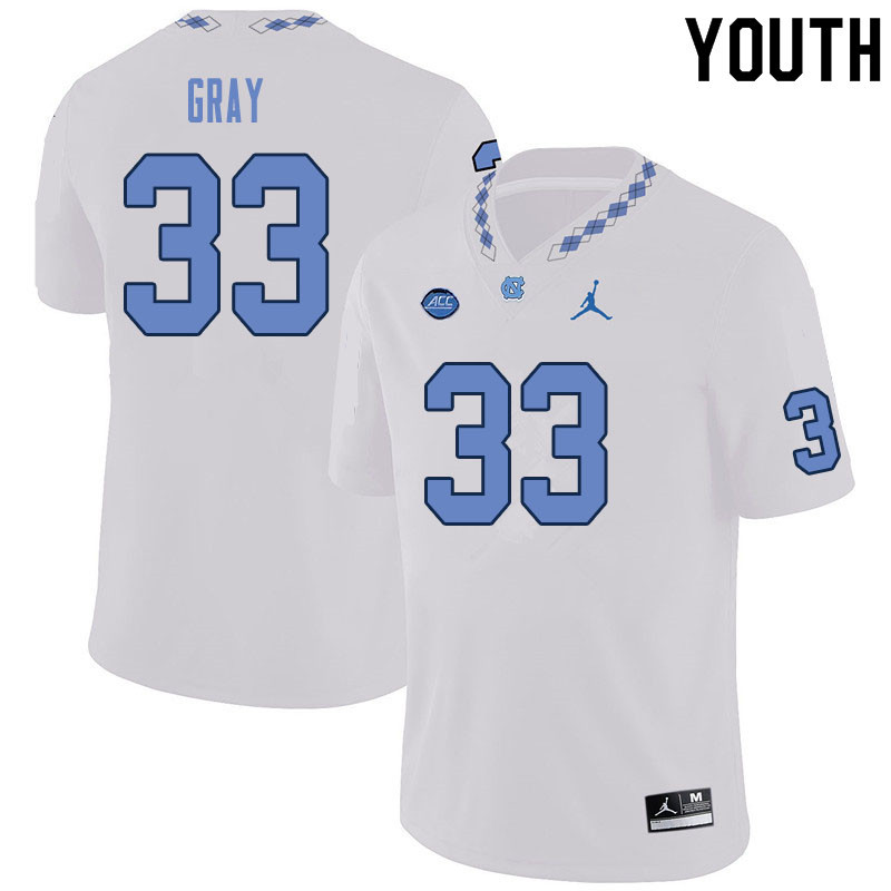 Youth #33 Cedric Gray North Carolina Tar Heels College Football Jerseys Sale-White